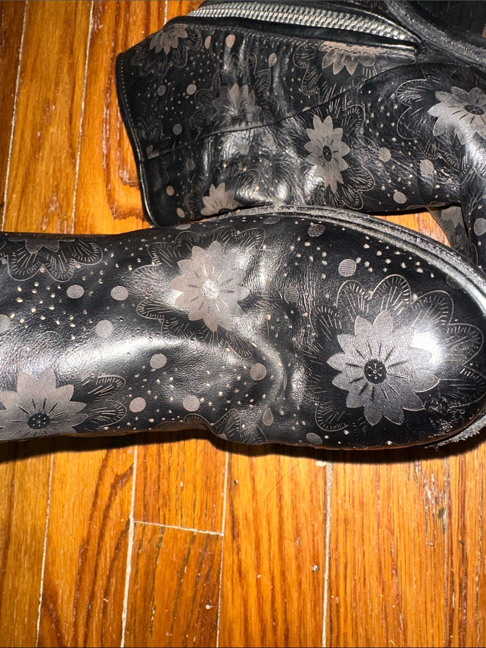 A.S.98 Black Floral-Embossed Leather Ankle Boots - Women